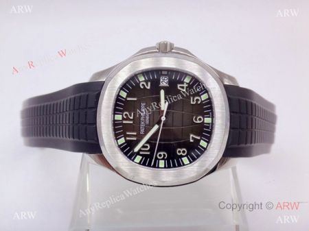 Swiss Movement Patek Philippe Aquanaut Black Face Rubber Strap Replica Watch 